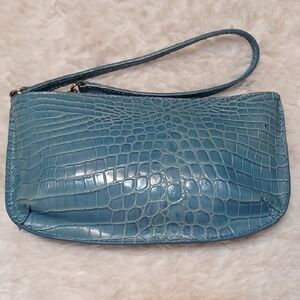 Talbots Blue Crocodile Embossed Wristlet
